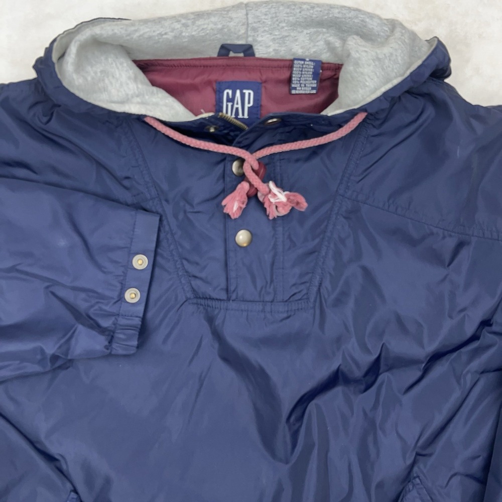 GAP Pullover Windbreaker Men's Small Navy Lined Snap Button Rain Jacket Zip Hood